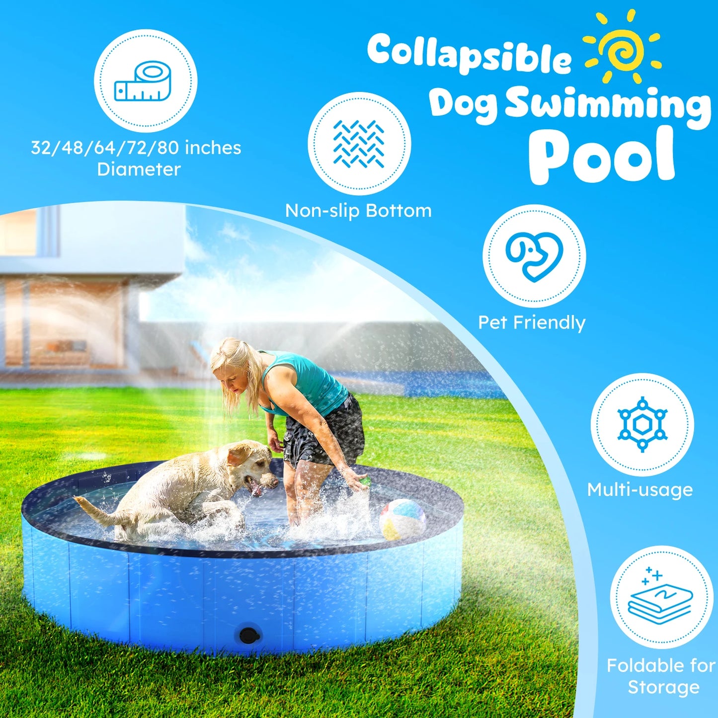 Foldable Pet Swimming Tub, Anti-Slip Collapsible Pet Bathtub, Hard Plastic