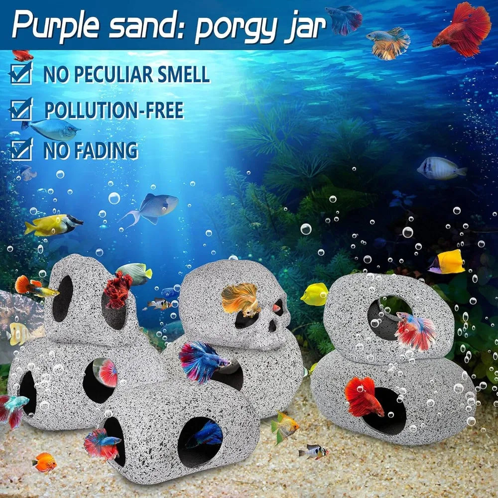 Ceramic Aquarium Cave Decor, Natural Stone Fish Tank Hiding Shelter,