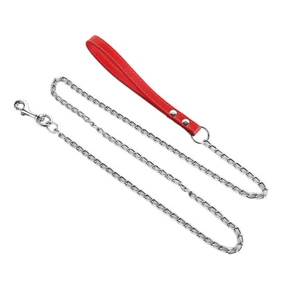 Heavy Duty Metal Chain Dog Lead With Leather Handle Long Strong Control Leash