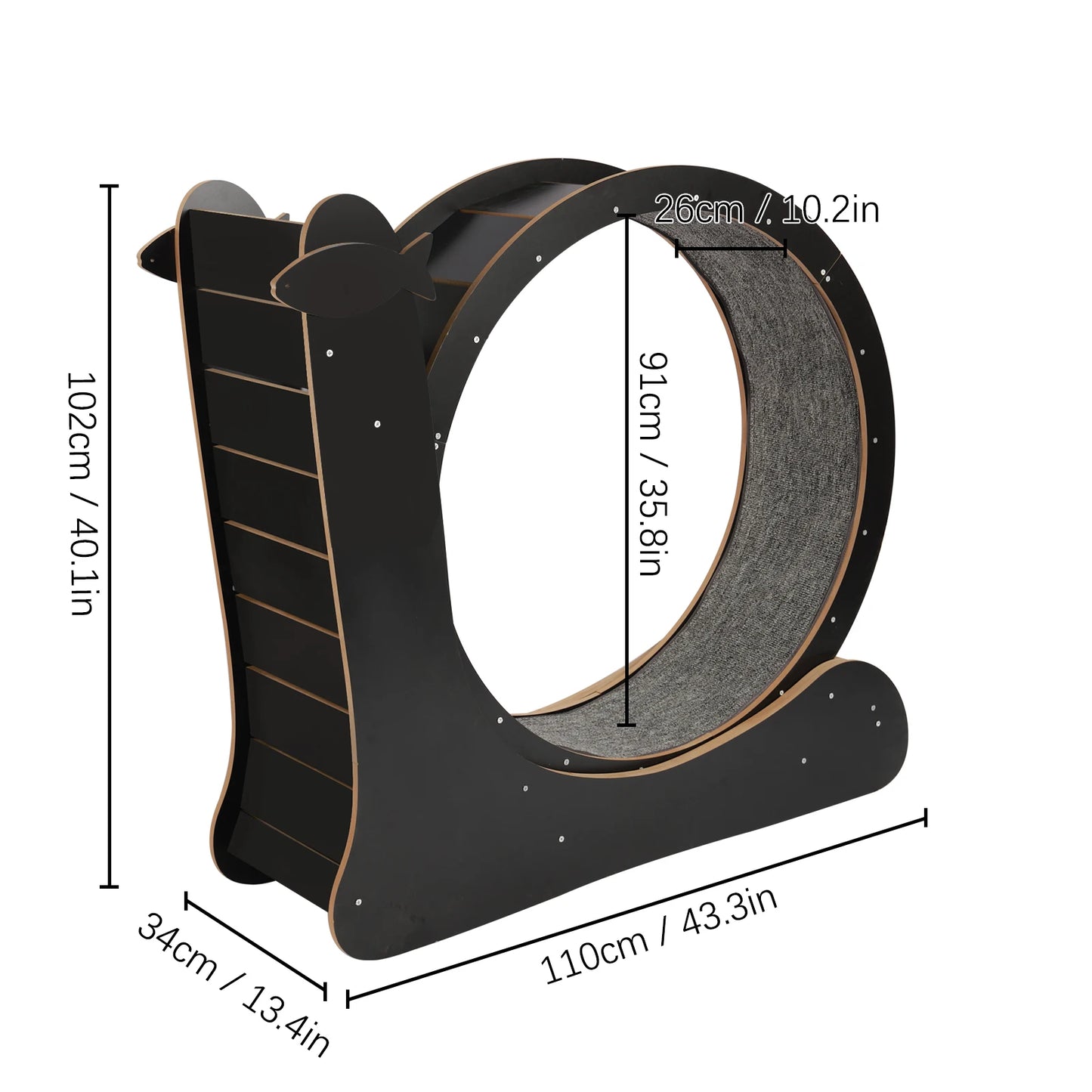110*34*102cm Cat Exercise Wheel Large Cat Treadmill with Carpeted Runway