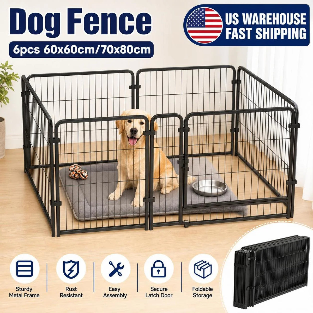 Dog Fence Playpen Foldable Exercise Kennel, Escape Barrier Heavy Duty Cage