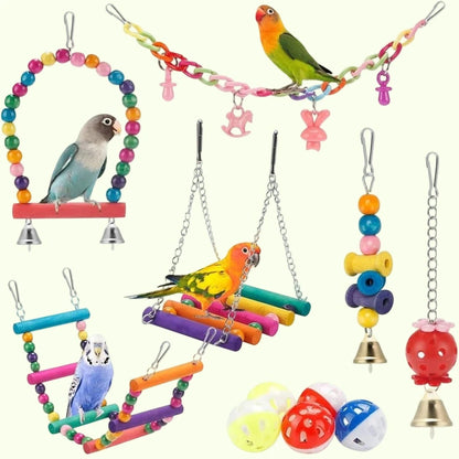 11 PCS Bird Toys for Parakeets, Wood Bird Perch Swings for Small Conure Cockatiel
