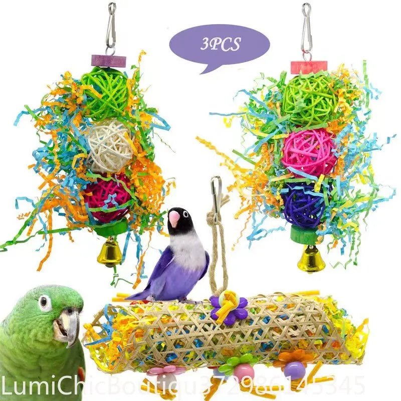 2‑3Pcs  Bird Toy Set Colorful Shredder Foraging Hanging Cage