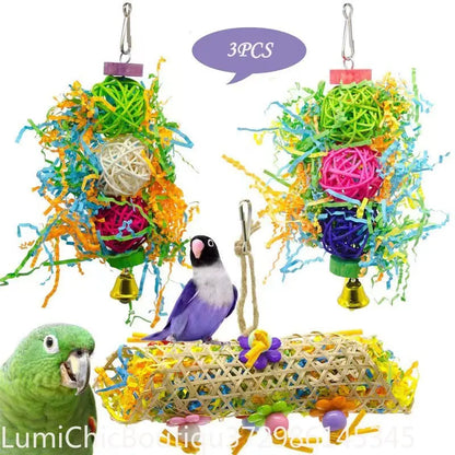 2‑3Pcs  Bird Toy Set Colorful Shredder Foraging Hanging Cage
