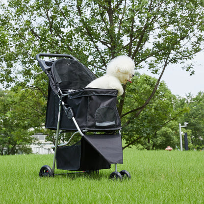 JHK 3 Wheels Foldable Pet Stroller for Small Dogs and Cats with Mesh Windows Storage Basket Cup Holder