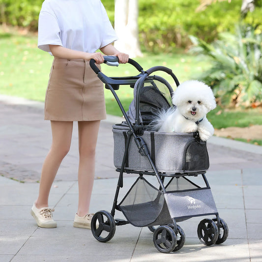 3 in 1 Pet Stroller with Removable Carrier, Folding Stroller for Small/Medium Dogs and Cats, Waterproof, All-Terrain, with Sun Shade