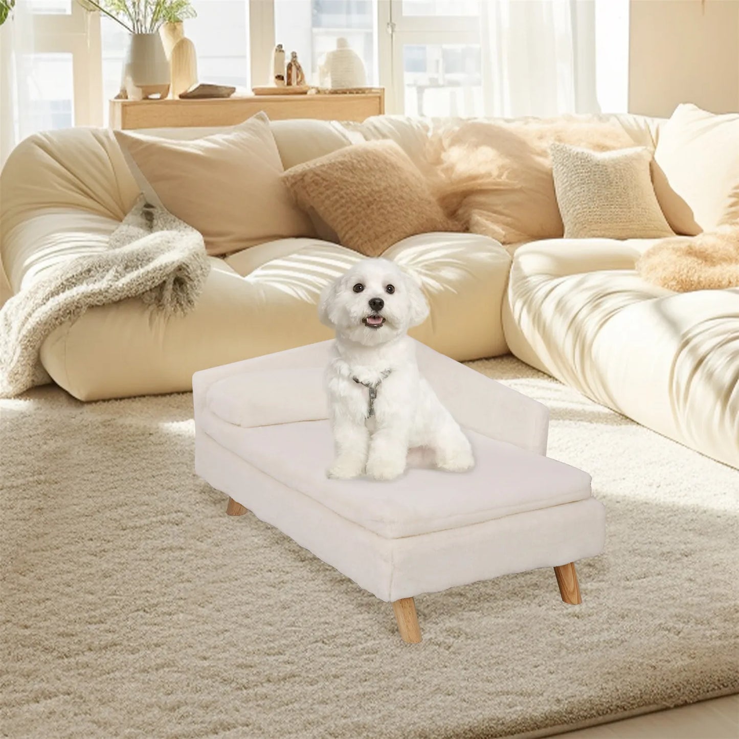 Elevated Pet Bed, with Cozy Pad Waterproof, with Sturdy Wood Legs for Small Dog or Cat