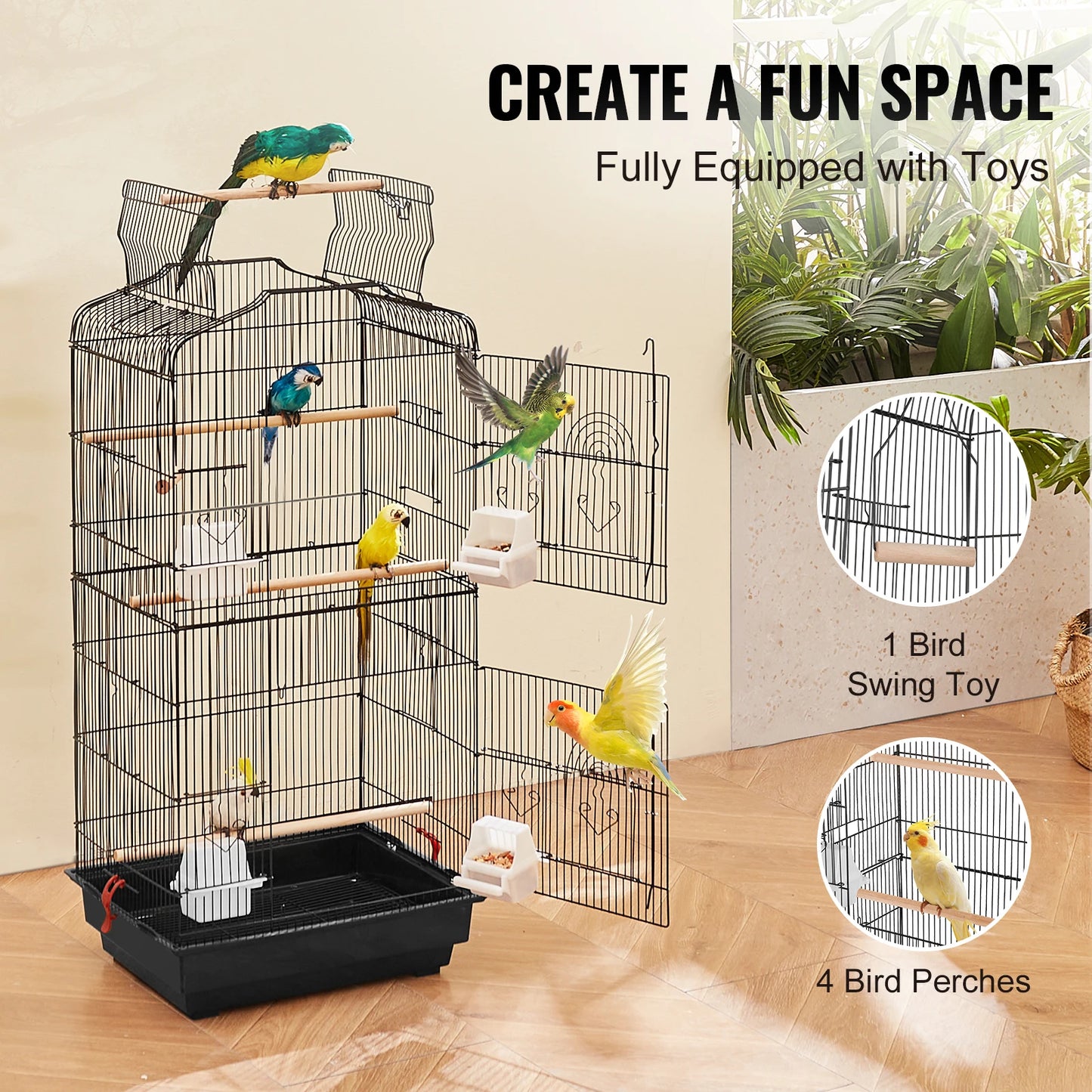 Open Top Large Bird Cage With Swing and Perch For All Kinds of Birds.
