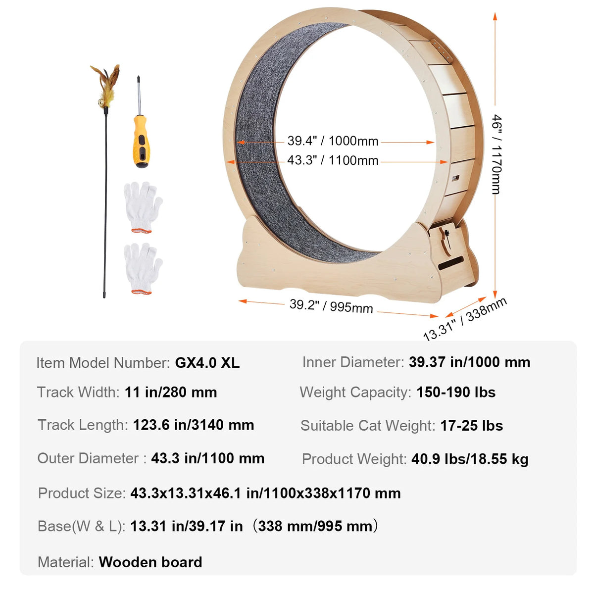 SucceBuy Wooden Cat Exercise Wheel Large Treadmill