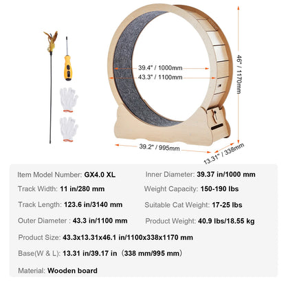 SucceBuy Wooden Cat Exercise Wheel Large Treadmill