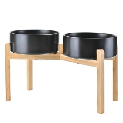 Dogs and Cat Bowls Raised with Non-Slip Bamboo Stand for Medium Sized Breed