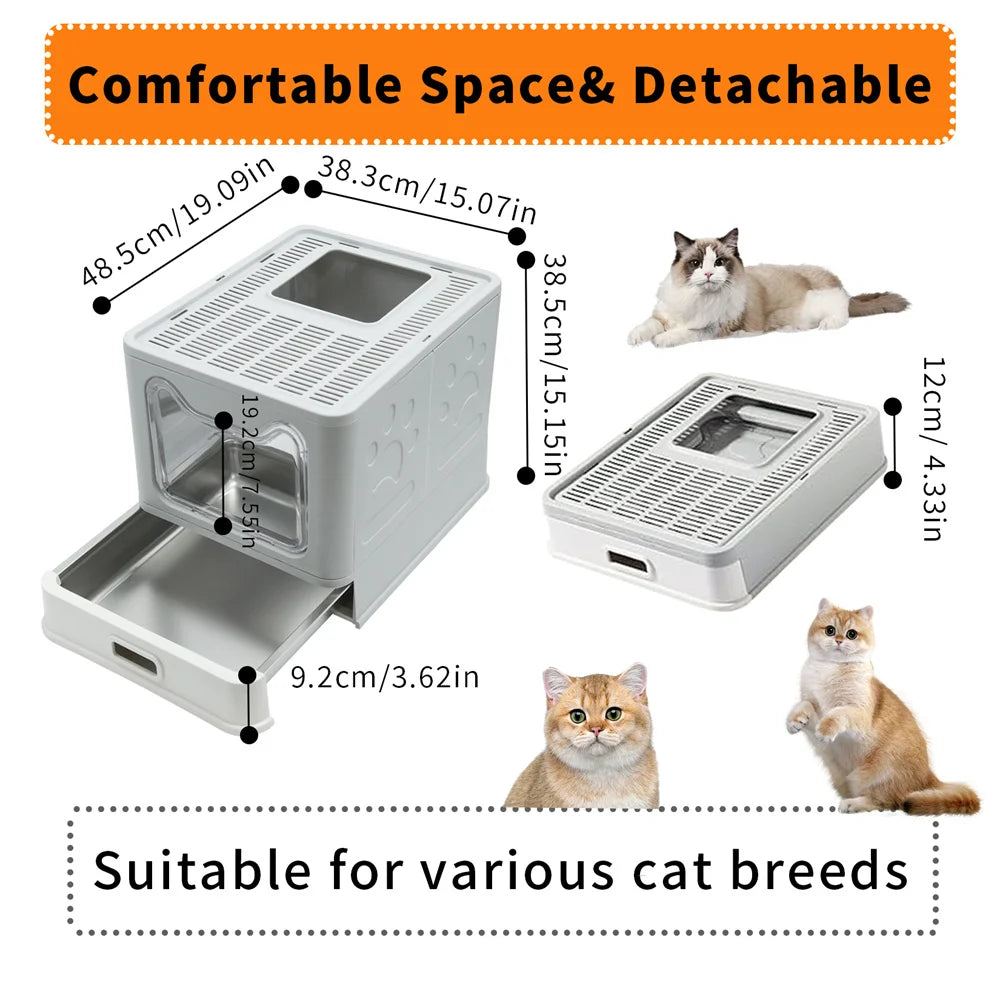 Enclosed Stainless Steel Cat Litter Box with Lid Scoop