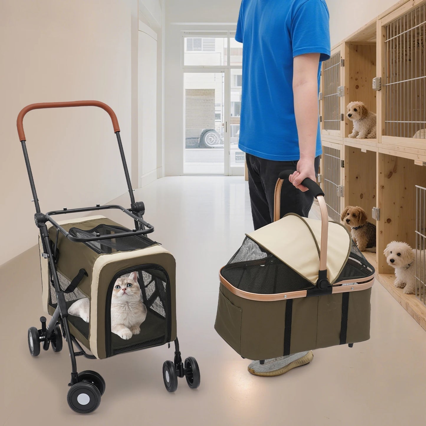 3-in-1 Multifunctional Pet Stroller Foldable with 2 Pet Carriers for Small & Medium