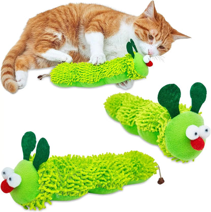 Cat Catnip Toy for Indoor Cats,3 Pack Interactive Plush Caterpillar Kicker Toy with Gall Fruit & Crinkle Paper, Durable Silvervine