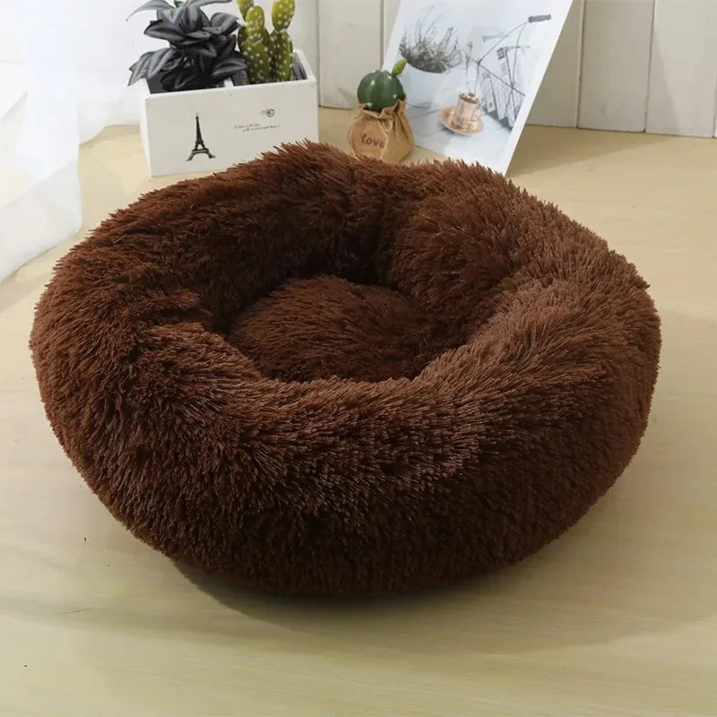 Soft Pet Bed Pad Plush Warm Faux Fur Donut Round Bed Comfortable Sleeping Washable