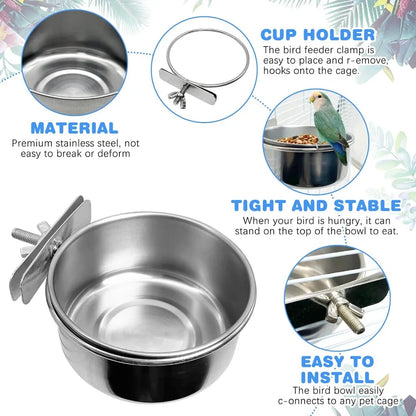 Bird Cage Feeder Cups 2PCS With Holder Clamp