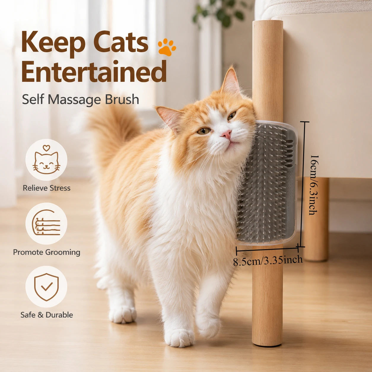 2PCS Cat Wall Corner Groomer Brush Self Grooming Massage Comb Soft Silicone Scratcher