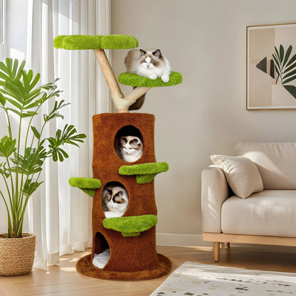 Indoor Cat Tree Tower Center for Large Cats with Flower-shaped Plush Stairs Condo