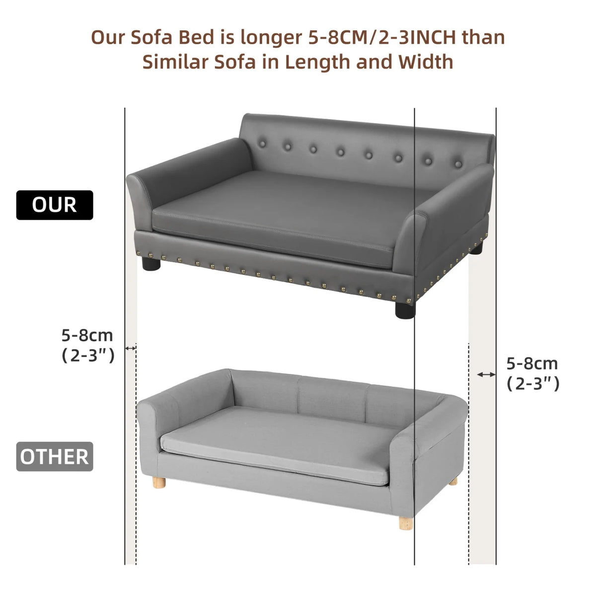 Elevated Dog Sofa for Medium to Large Dogs Microfiber Leather Cover with Removable Cushion