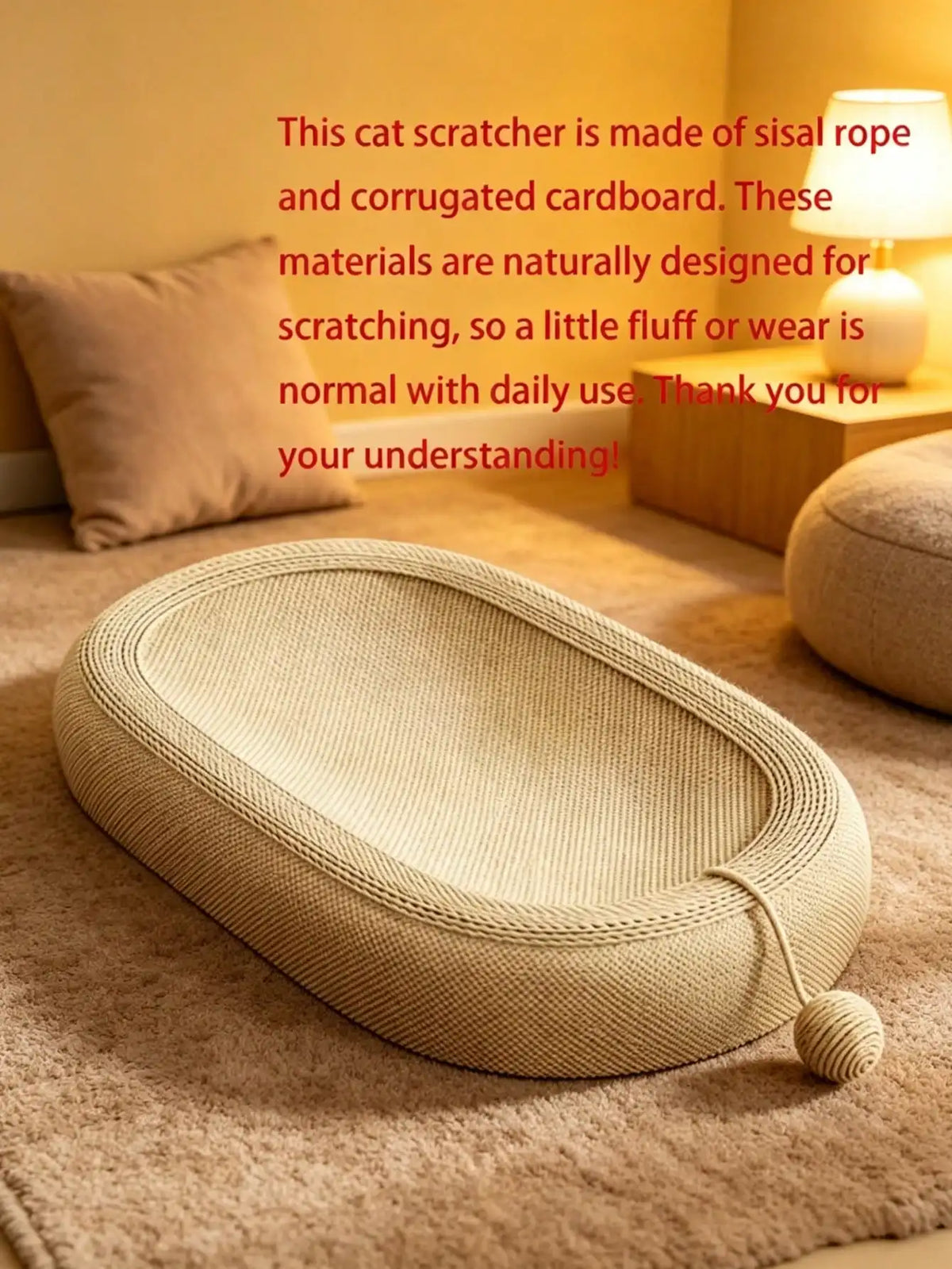 Oval Cat Scratching Board And Bed With Scratching Rope Durable