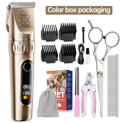 Professional Pet Grooming Kit | Rechargeable Electric Dog and Cat Hair Trimmer Set with Scissors and Nail Clipper, Quiet Rechargeable Pet Hair Grooming Kit