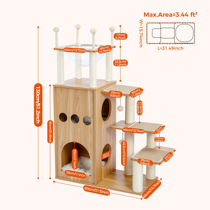 Multi-Level Cat Tree for Indoor with Scratching Posts Spacious Condo Hammock Top Perch Scratcher