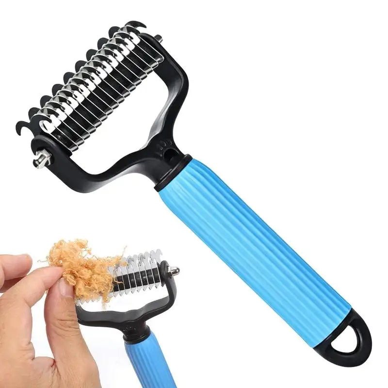 Dog Cat Dematting Comb Double-Sided Stainless Steel Pet Hair Rake, Gently Removes Tangles Knots Loose Fur,