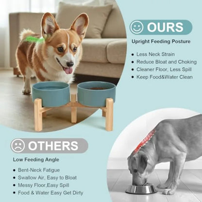 Dogs and Cat Bowls Raised with Non-Slip Bamboo Stand for Medium Sized Breed
