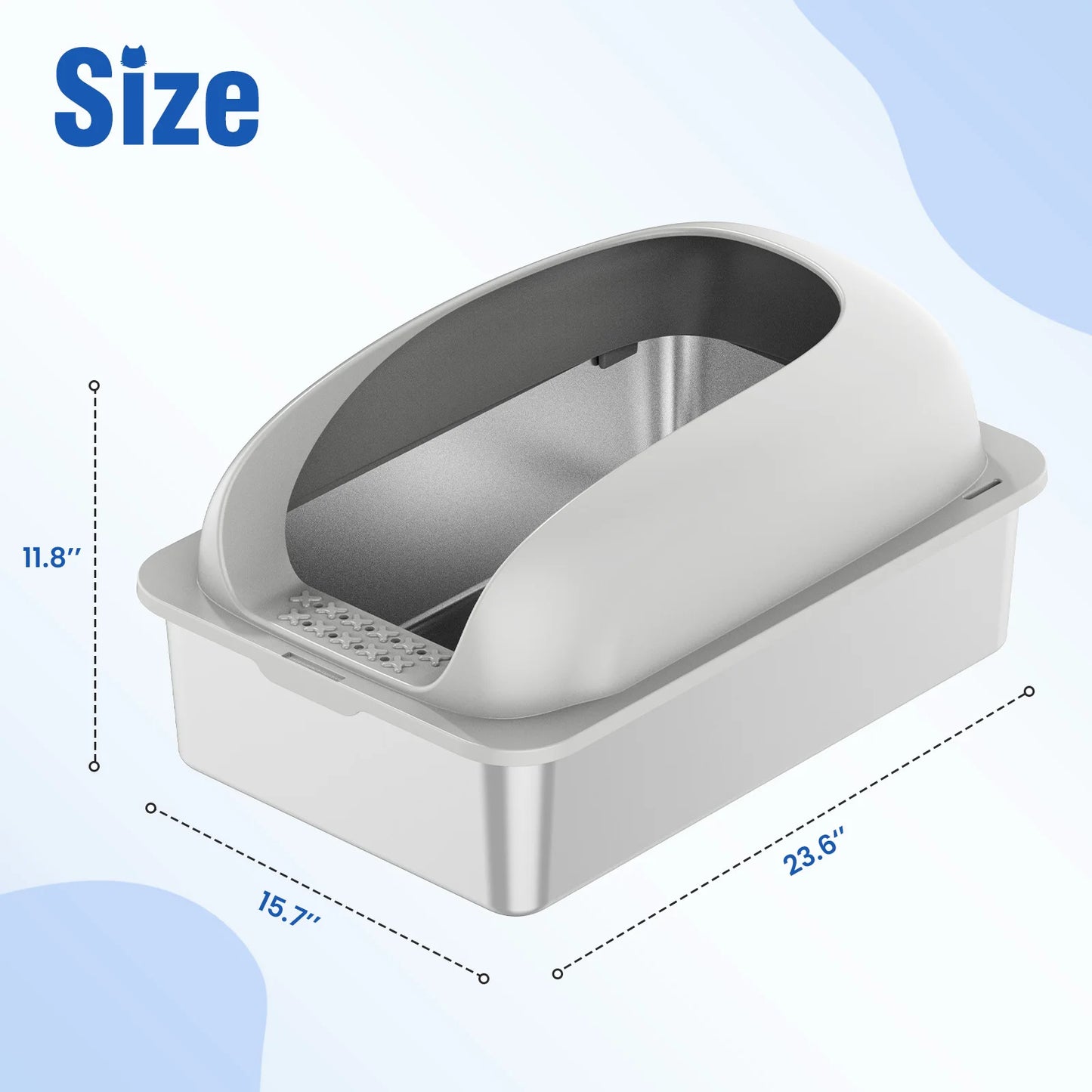 JHK Stainless Steel Cat Litter Box with Lid Scoop and Mat Included