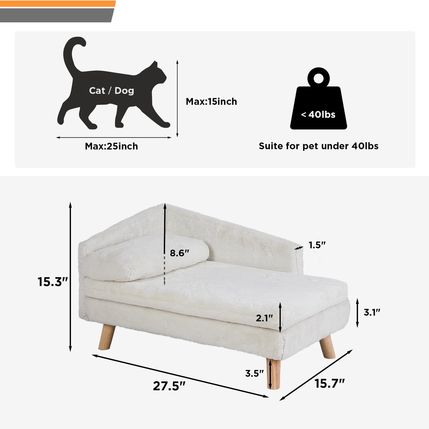 Elevated Pet Bed, with Cozy Pad Waterproof, with Sturdy Wood Legs for Small Dog or Cat