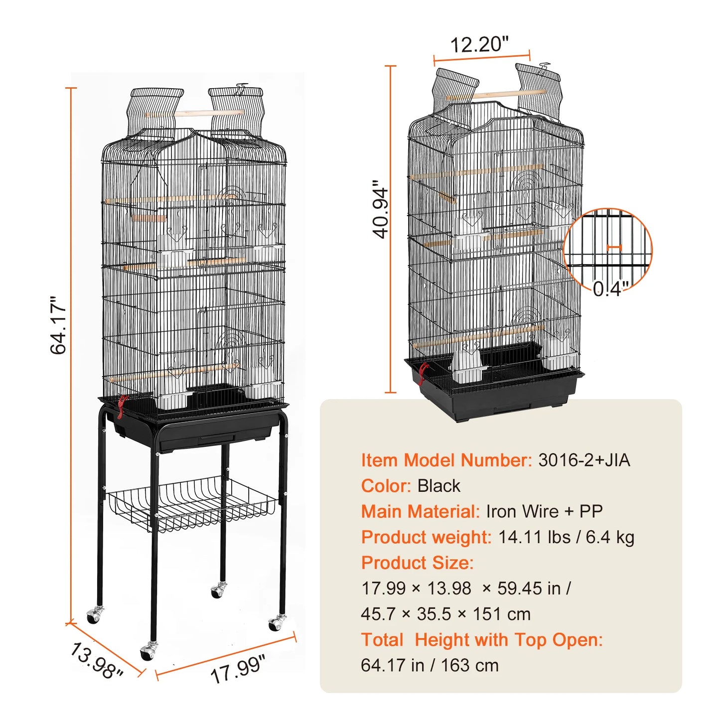 Open Top Large Bird Cage With Swing and Perch For All Kinds of Birds.