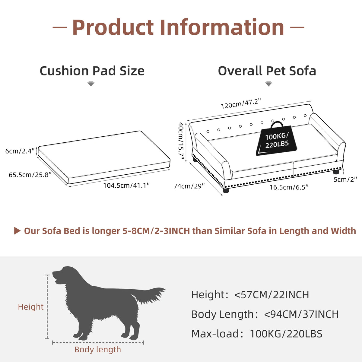 Elevated Dog Sofa for Medium to Large Dogs Microfiber Leather Cover with Removable Cushion