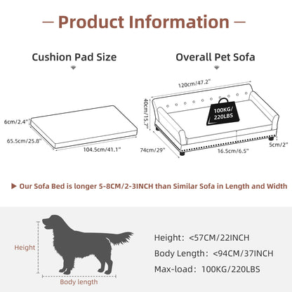 Elevated Dog Sofa for Medium to Large Dogs Microfiber Leather Cover with Removable Cushion