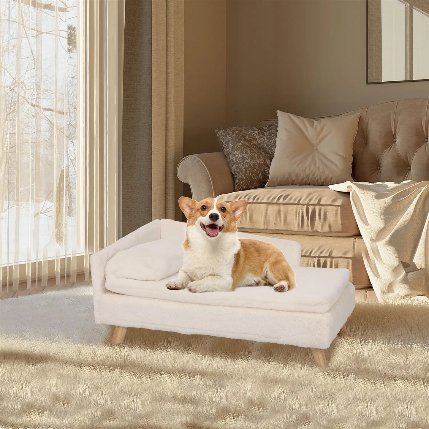 Elevated Pet Bed, with Cozy Pad Waterproof, with Sturdy Wood Legs for Small Dog or Cat