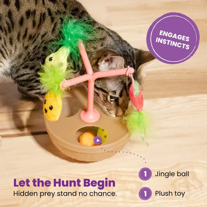 Wobbling Cat Toy Fruit Bowl with 5 Interactive Catnip Toys Indoor Entertainment