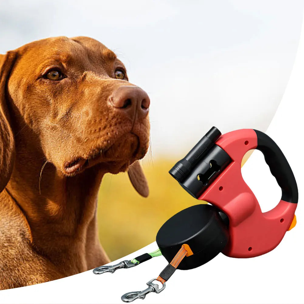 Double Headed Dog Leash with LED Light Retractable for Small Medium Dogs