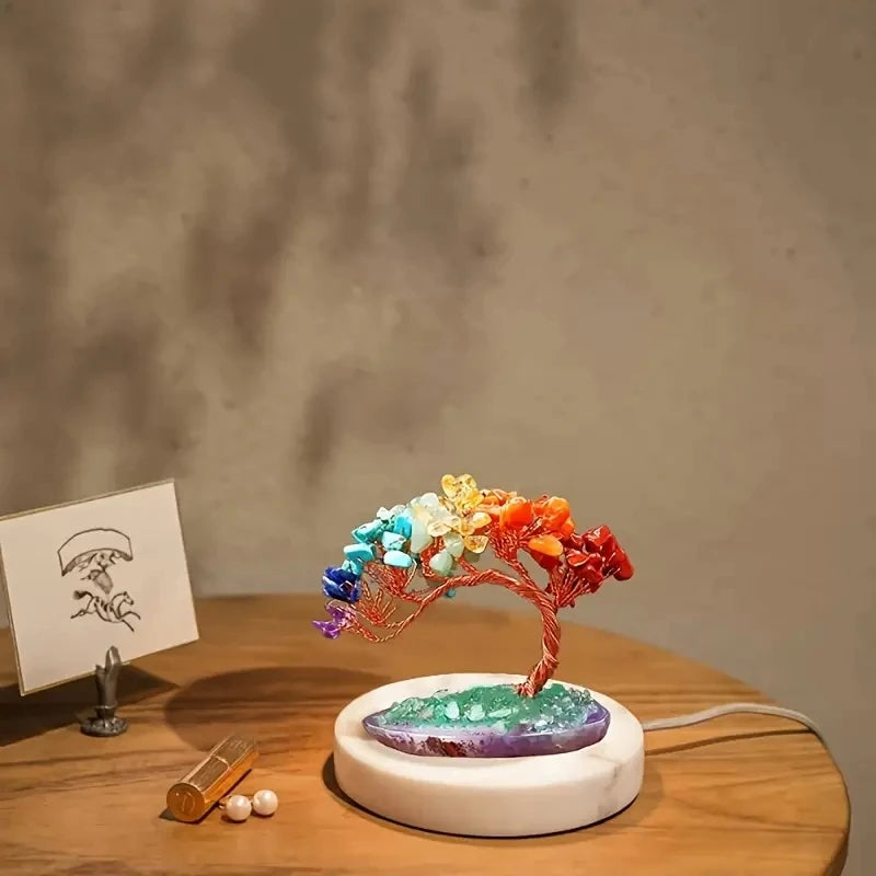 Natural Colorful Crystal Crushed Stone Tree - Crystal Agate Piece Base Copper Wire Winding Fortune Tree Ornament