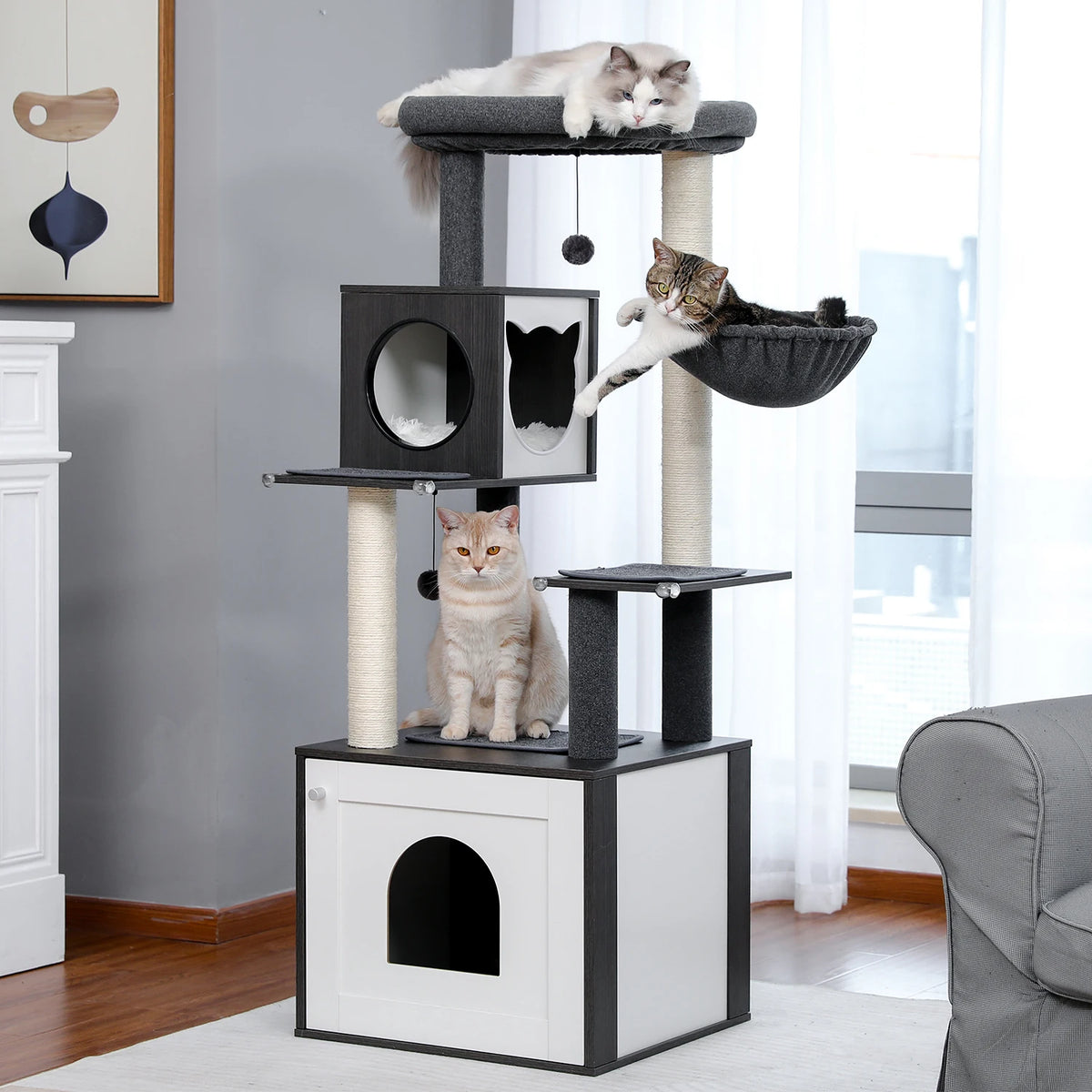 Multi-Level Cat Tree for Indoor with Scratching Posts Spacious Condo Hammock Top Perch Scratcher