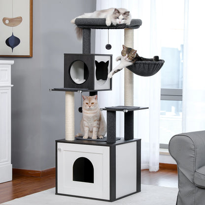 Multi-Level Cat Tree for Indoor with Scratching Posts Spacious Condo Hammock Top Perch Scratcher