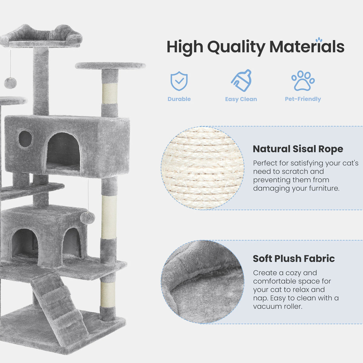 54IN Indoor Cat Tree Tower Multi-Level with Sisal Scratching Post Round Platform Condo with Climbing Ladder