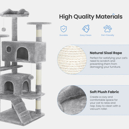 54IN Indoor Cat Tree Tower Multi-Level with Sisal Scratching Post Round Platform Condo with Climbing Ladder
