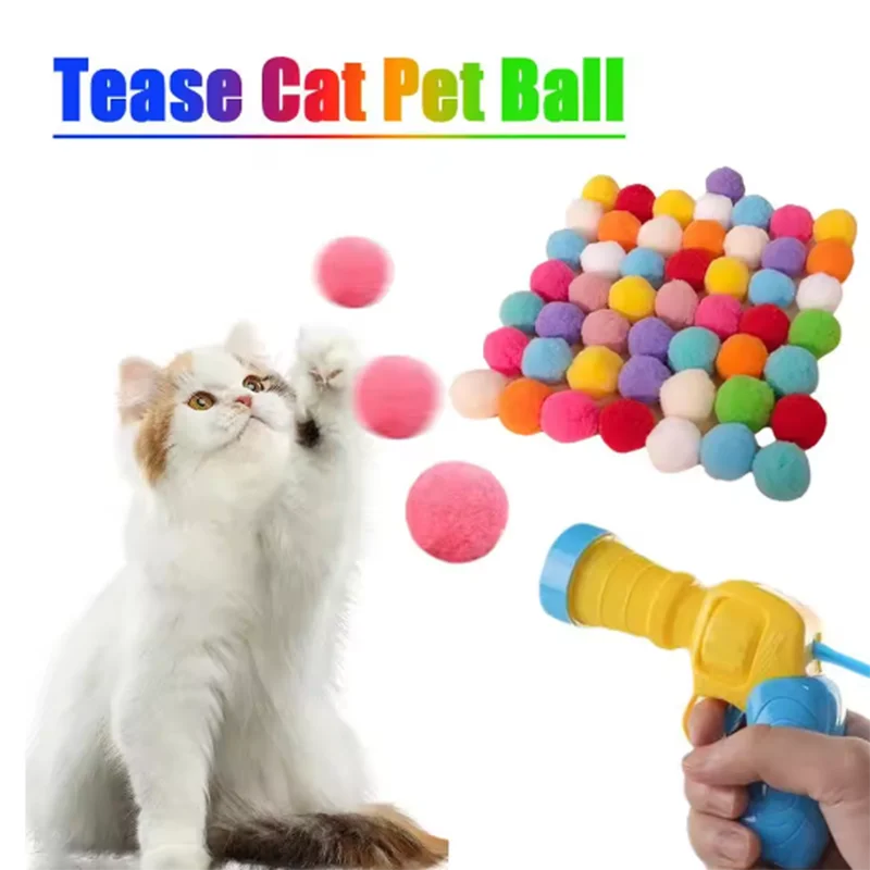 Hot Cat Toy Interactive High Fun Toy Gun 10/20/30/100Pcs Plush Ball Launches Quiet High Bounce Ball To Tease The Cat