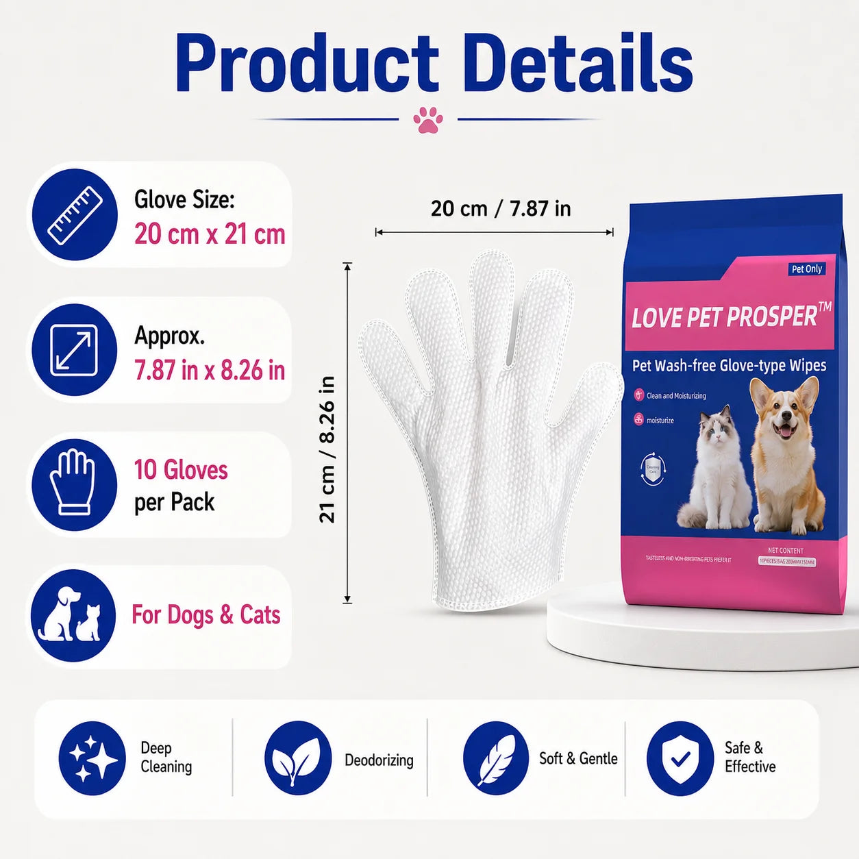 Disposable Textured Pet Bath Wipes for Paws, Coat, Dander & Odor Control, Soft Moisturizing Deodorizing Pet Wipes, 10 Count