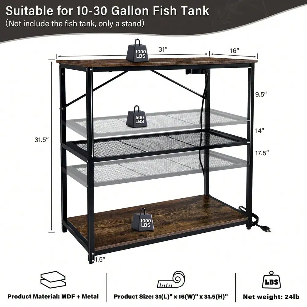 10-30Gallon Adjustable Fish Tank Aquarium Stand with Charging Station