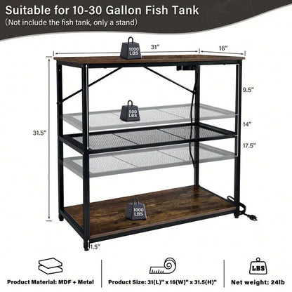 10-30Gallon Adjustable Fish Tank Aquarium Stand with Charging Station
