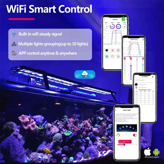 NEW PopBloom WiFi Led Aquarium Light, Full Spectrum Marine Aquarium Lamp For 60-240cm Reef Corals Seawater Led Fish Tank Lights