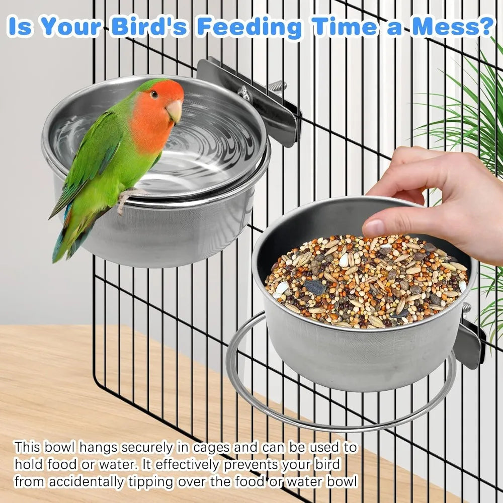 Bird Cage Feeder Cups 2PCS With Holder Clamp