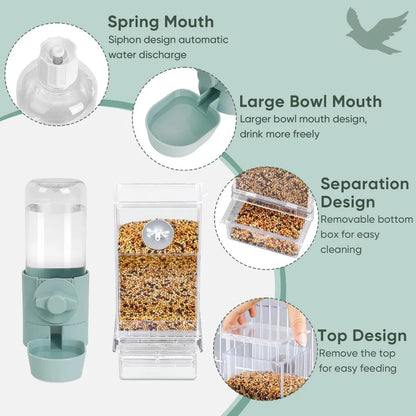 No Mess Bird Feeder Water Dispenser Set for Cage Small Birds
