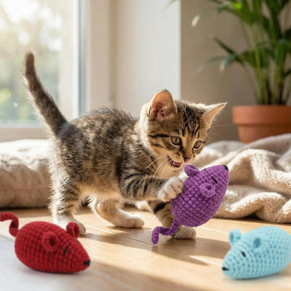 Catnip Mice Cat Toys, Handmade Durable Yarn Mice Toys with Natural Catnip & Silvervine,