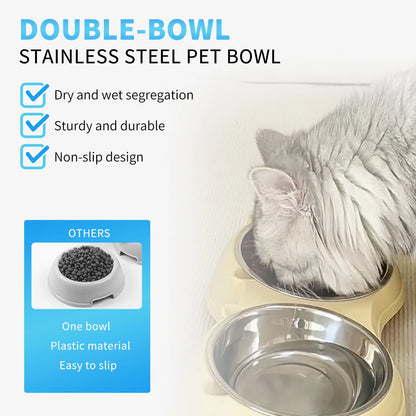 Anti-Slip Pet Food Bowl Double Stainless Steel Cat And Dog Feeder with Non-Skid Base,